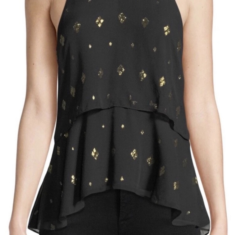 ALC A.L.C. Duran Black and gold silk top size 8 M Medium
